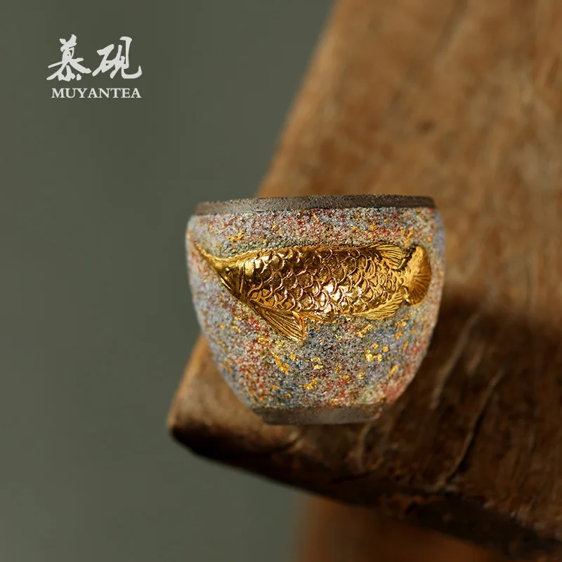 Mu Yan Handmade Golden Arowana Gaoyue Mineral Cup, Old Rock Clay Kung Fu Tea Set, Creative Single Cup