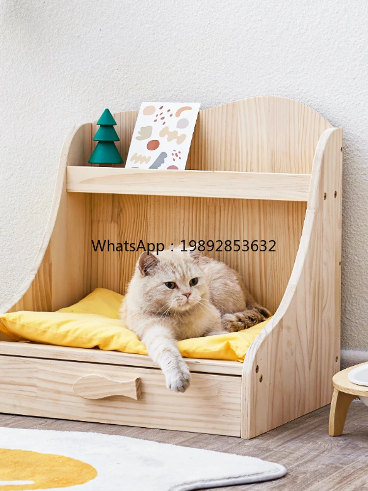 ZZ Wyj Solid Wood Cat Nest Pet Bed Cat Bunny Four Seasons Universal Ground Clearance Felt Cat Bed