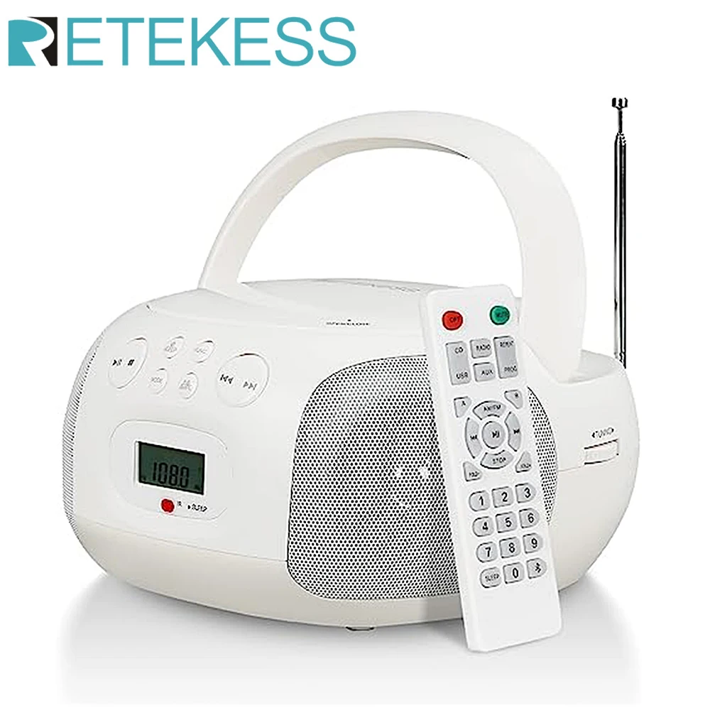 Retekess TR636 Radio FM/AM, radio portable Bluetooth, lecteur CD rechargeable, radio stéréo avec minuteur de veille, compatible télécommande et USB, adapté pour la maison et les personnes âgées