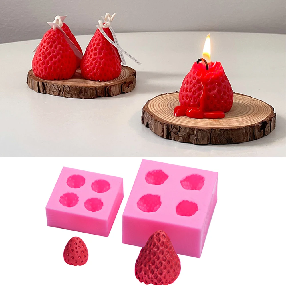 3D Strawberry Candle Silicone Mold Handmade Aromatherapy Candle Wax Mould Fondant Chocolate Resin Molds Home Handcraft   Decor