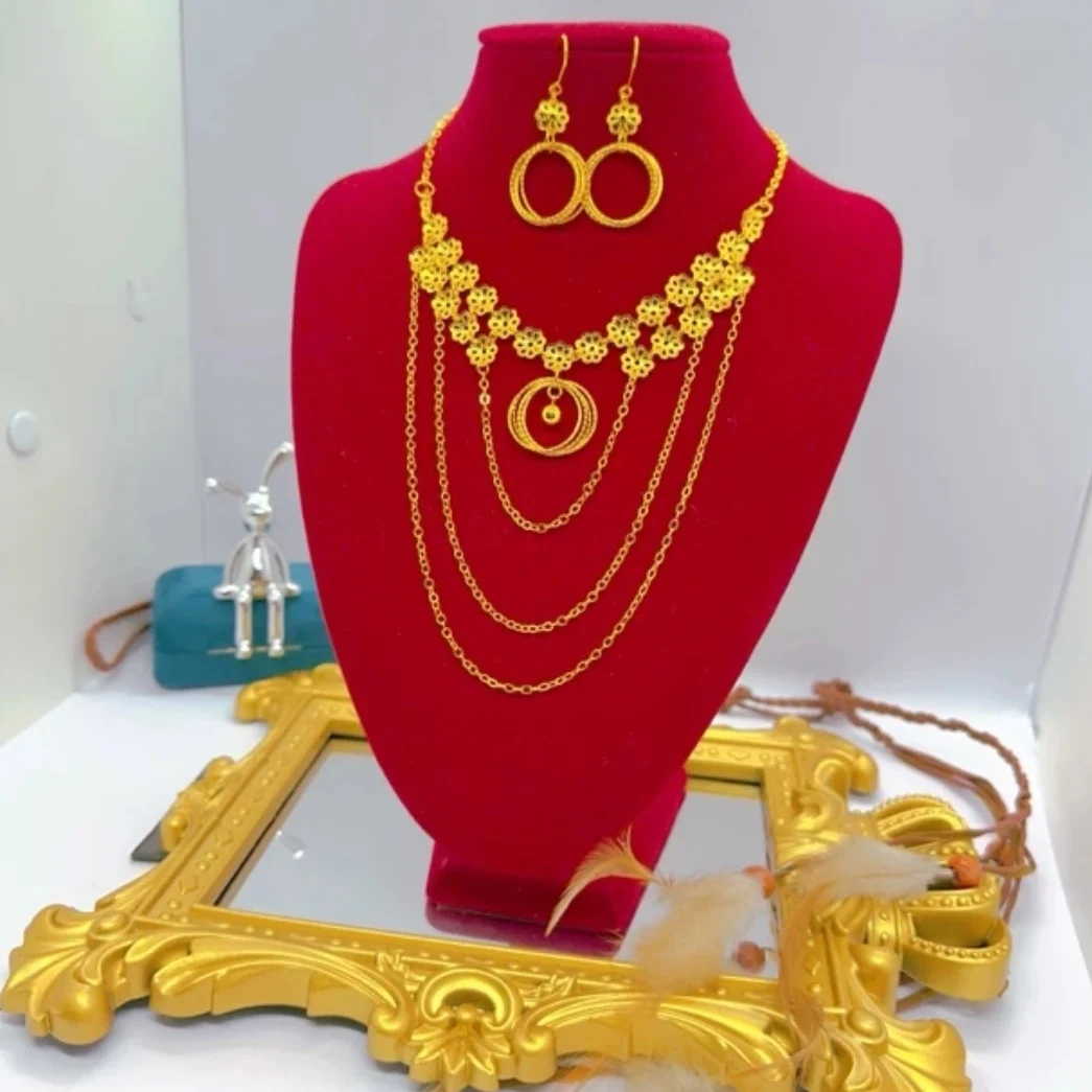 Wedding Jewelry Dubai 24K Gold Plated Necklace Earrings Women's Exquisite Gift Jewelry Set Two Piece Set YY10491