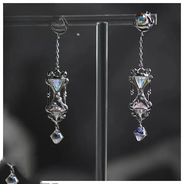 European and American Fashionable and Personalized Long Colorful Hourglass Earrings with Invisible Inlay Color Zircon Earrings