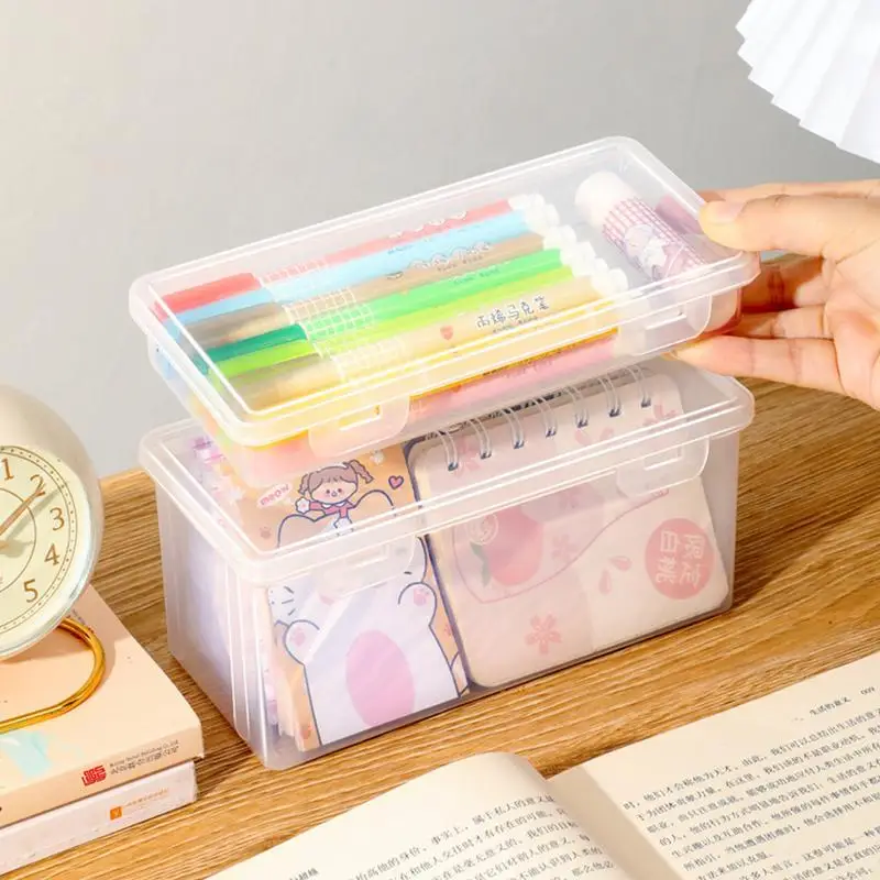 Clear Pencil Box Kids Pencil Organizer Box for Pens Storage Hard Pencil Case Crayon Box with Lids Multifunctional Pen Case Clear