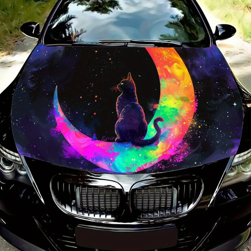 

Colorful Moon Car Vinyl Wrap, PVC Waterproof Car Hood Sticker, Self-Adhesive Scratch-Resistant Stickers for Engine Cover, Car De