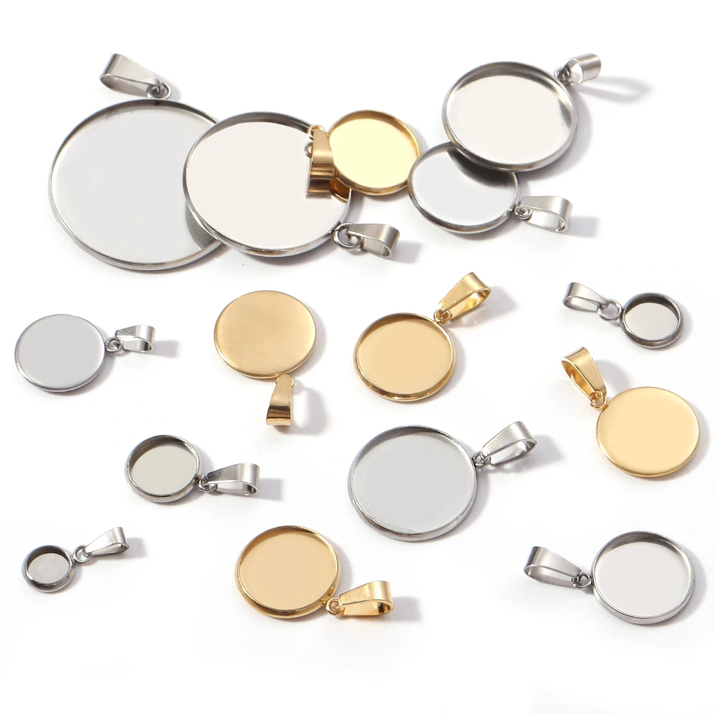 6-30mm Stainless Steel Cabochon Base Bezel for Jewelry Making Blank Trays Pendant Settings With Clasps DIY Necklace