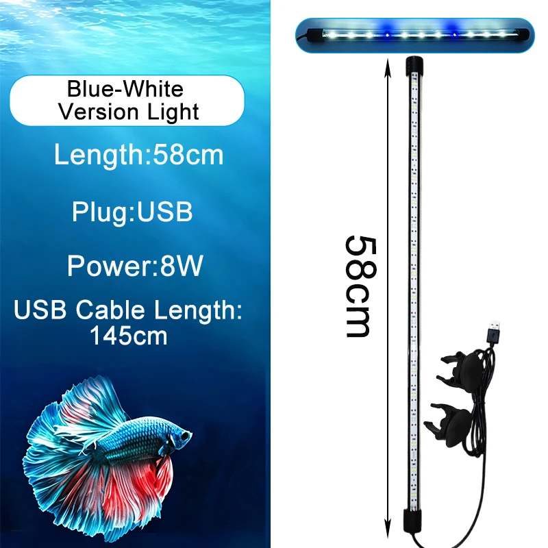 USB-Vollspektrum-Aquarium-LED-Streifenleuchte 18-58cm Wasserdichte Unterwasser-Aquariumlampe für Unterwasserpflanzenwachstum – Detail 11