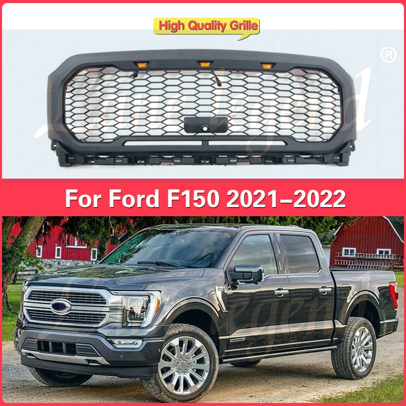 

For Ford F150 F-150 F 150 2021-2022 Raptor Grills Pickup Racing Front Grill Bumper Grilles Cover Truck Parts ABS Grill Mesh