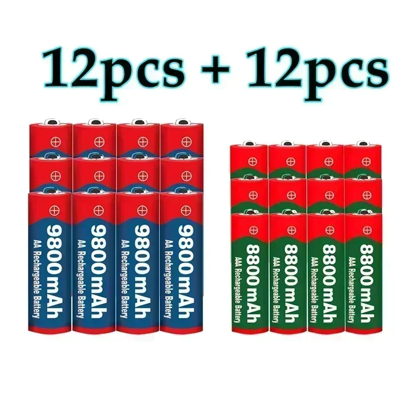 2024 new 1.5V AA 9800mAh+1.5V AAA 8800mAh rechargeable alkaline battery, used for watch, toy, camera, flashlight batteries