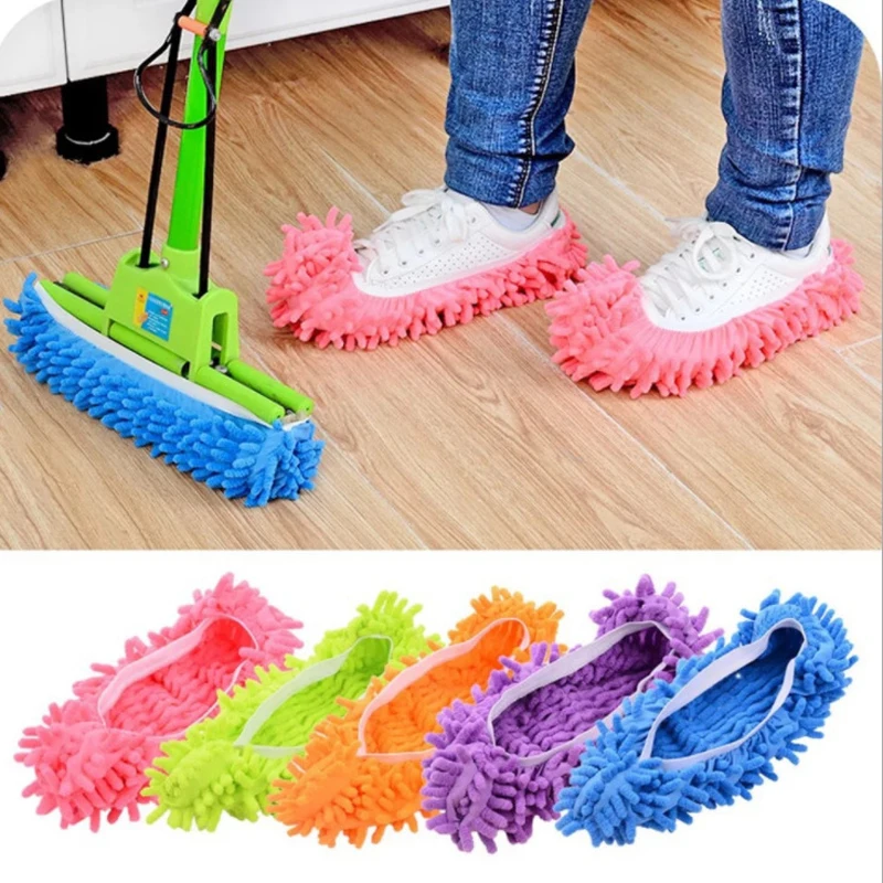 2 Pieces of Chenille Mop Slippers Dust Removal Foot Socks Mop Cap Multifunctional Floor Cleaning Lazy Shoe Cover Dust Collector