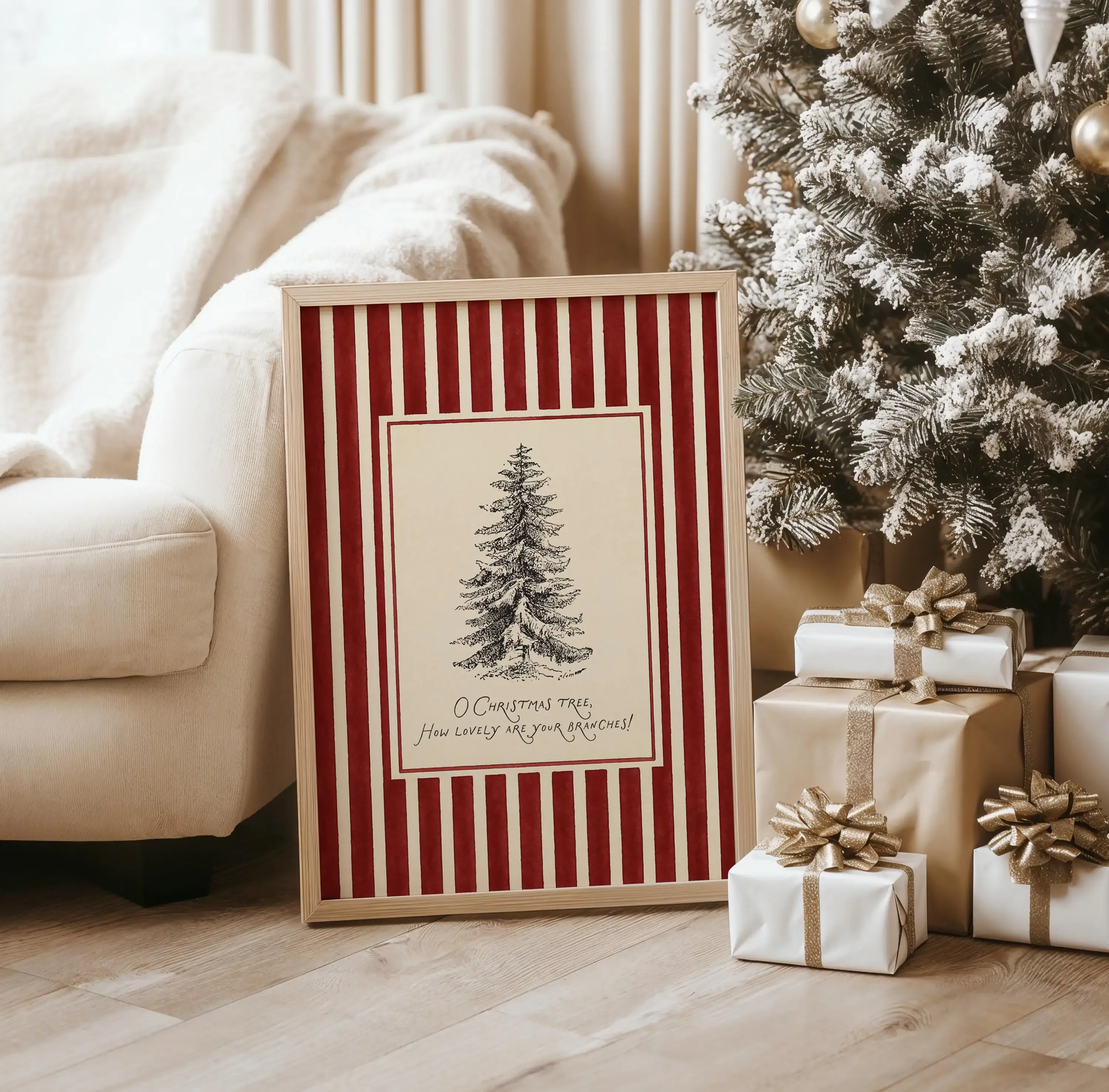 Multiple sizes 1pc frameless Canvas Painting,1pc Vintage Christmas Tree Canvas Wall Art Poster - Unframed Retro Holiday Wall Art