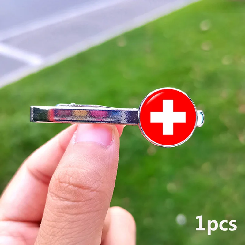 2024 Flag Tie Clips for Men Russia Serbia Czech Republic Portugal Norway Switzerland Brazil Germany Italy Canada Glass Jewelry