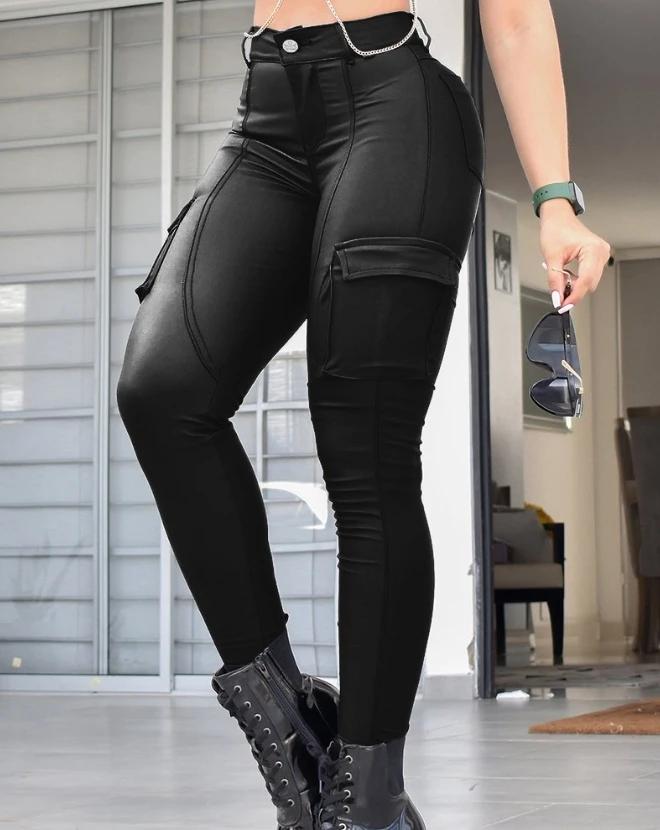 Women's Pants Elegant Sexy Pocket Design High Waist Skinny Pants 2024 Female Long Trouser Casual Bottom Y2k  Clothes New