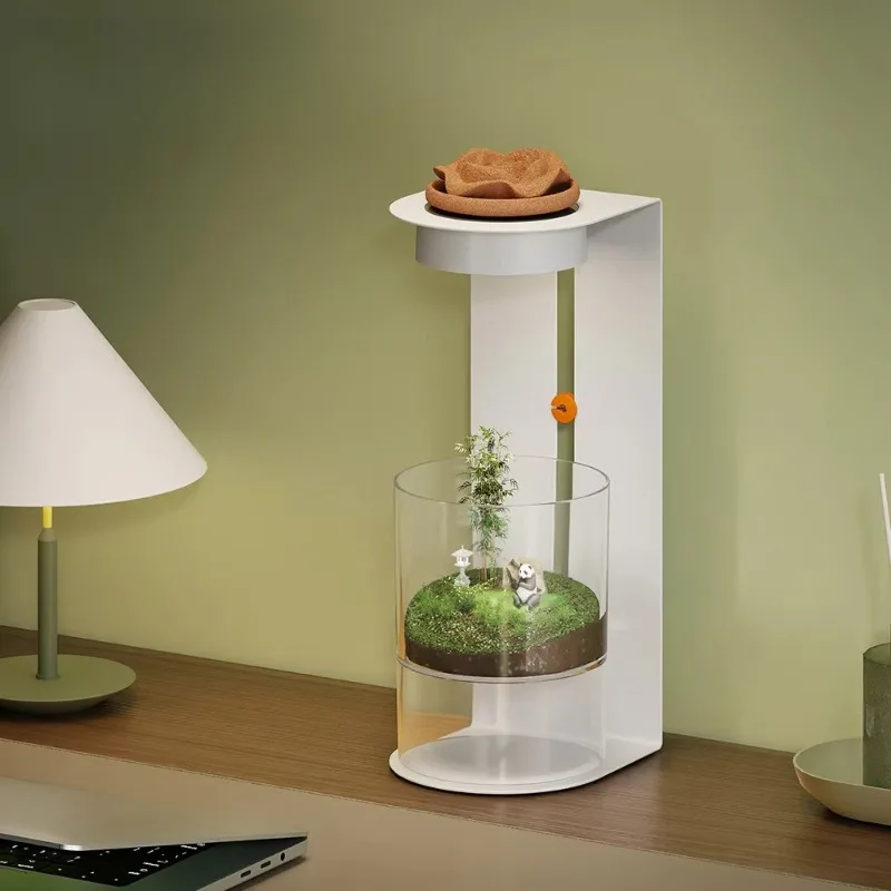 Indoor Hydroponic Herb Grow Kit Desktop Plant Terrarium Planter Transparent Cylinder Housing Minimalist Vertical Frame Structure