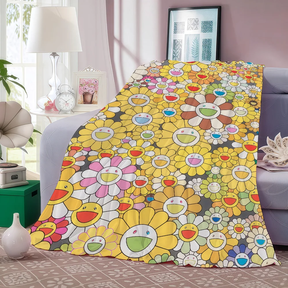 ผ้าห่มลายแฟชั่น M-Murakami T-Takashi สำหรับโซฟา สำนักงาน เตียง เครื่องบิน ท่องเที่ยว นอน หลับ อ่านหนังสือ พักผ่อน แคมป์ปิ้ง นุ่มและอบอุ่น