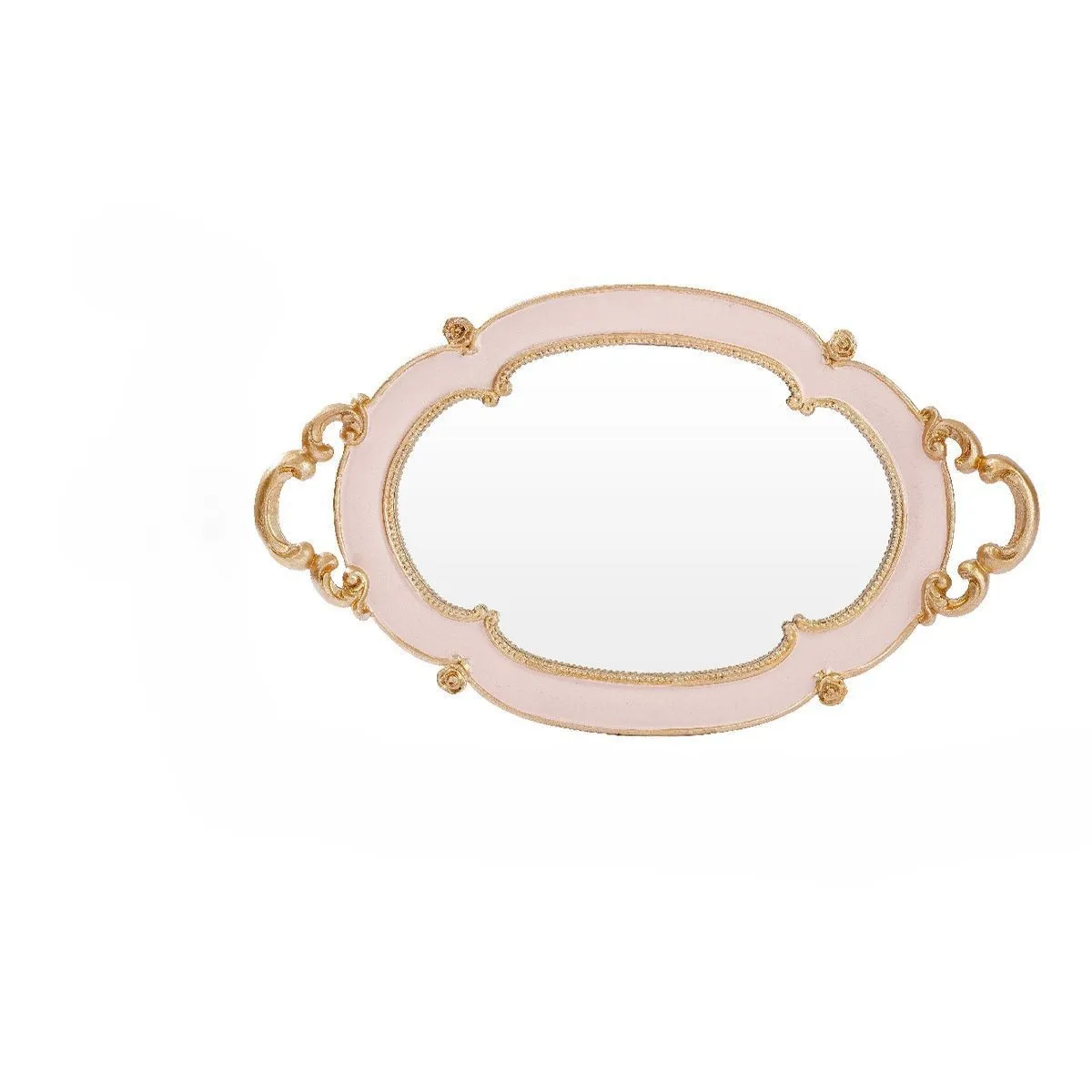 Mirror-Finished Oval Tray for Skincare Perfume and Jewelry Organization with Embossed Frame and Non-Slip Velvet Support Layer