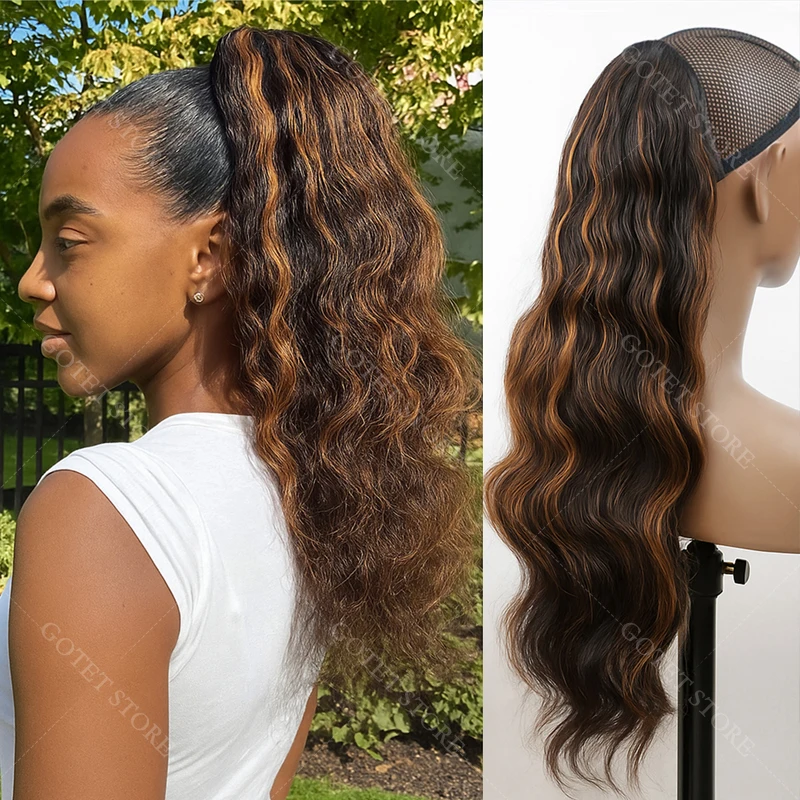 Extensiones de cabello humano con cola de caballo con cordón ondulado PB/30, 100% cabello humano Hihglight, Remy brasileño con Clip para cola de caballo para mujer