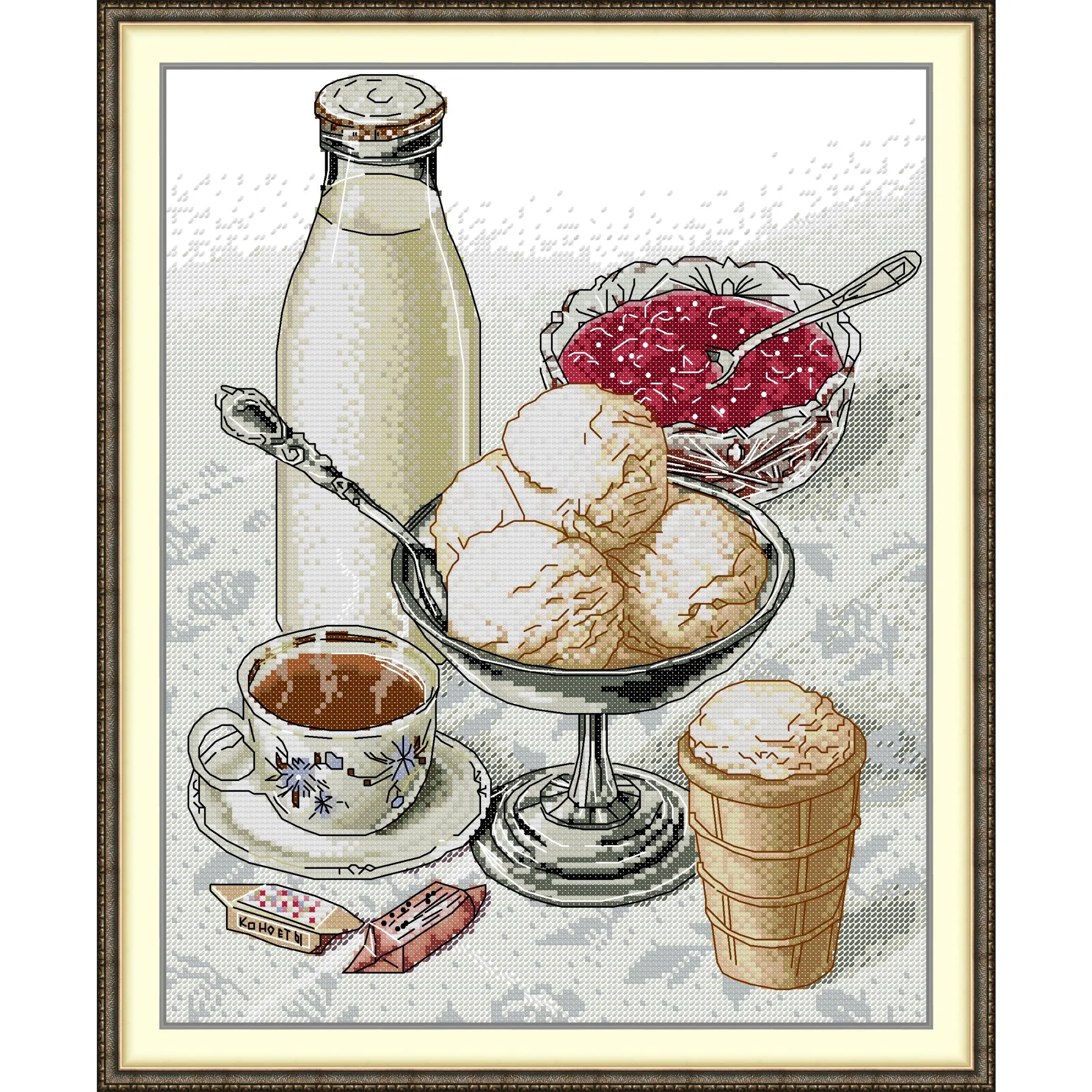 

Joy Sunday Pre-printed Cross Stitch Kit Easy Pattern Aida Stamped Fabric Embroidery Set-Cherry Ice Cream
