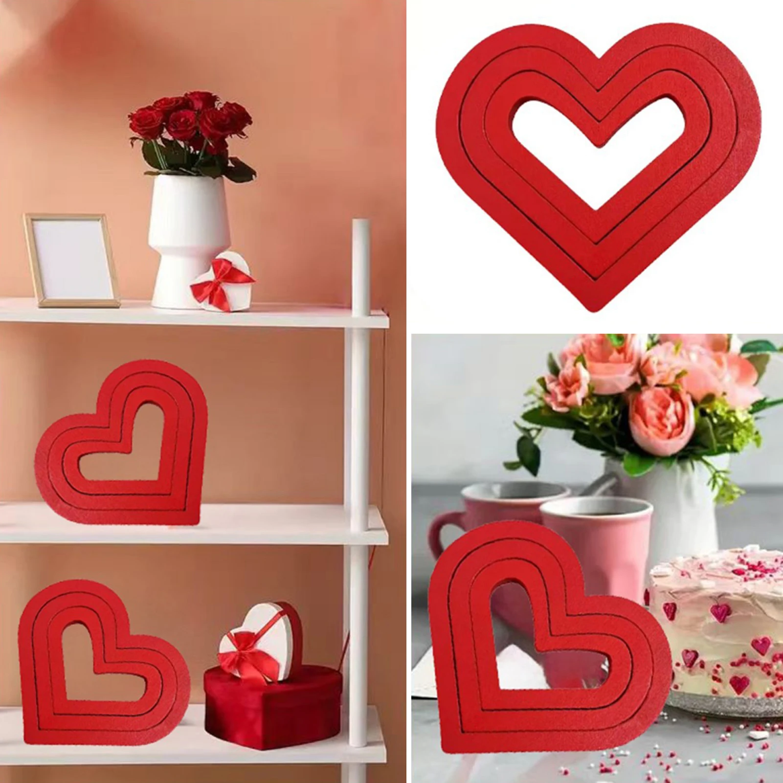 1 Set Valentinstag Liebe Herz Ornament DIY Abnehmbare Holz Rote Herz Form Zeichen Figur Statue Skulptur Hause Dekoration