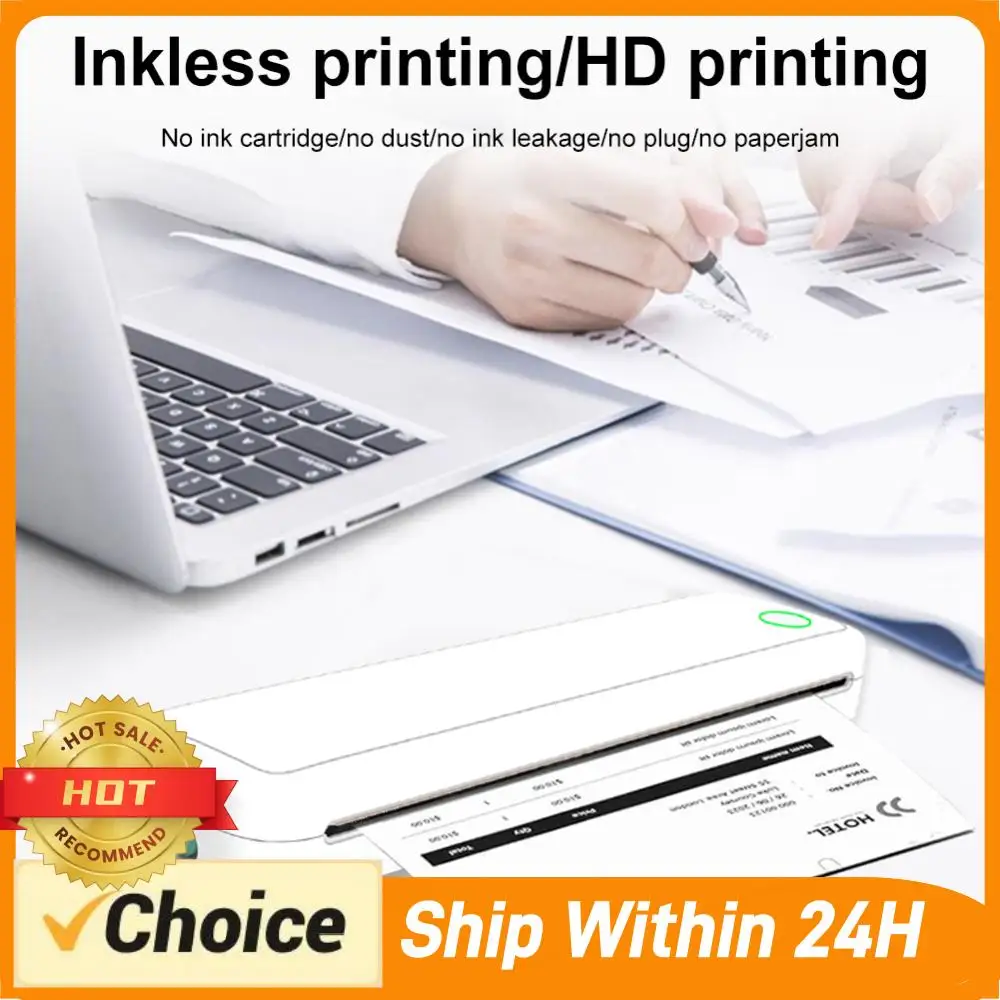 

Wireless Portable Printer Inkless BT Min Portable A4 Label Maker with Printing Paper Document Printing Maker for Smartphone & PC