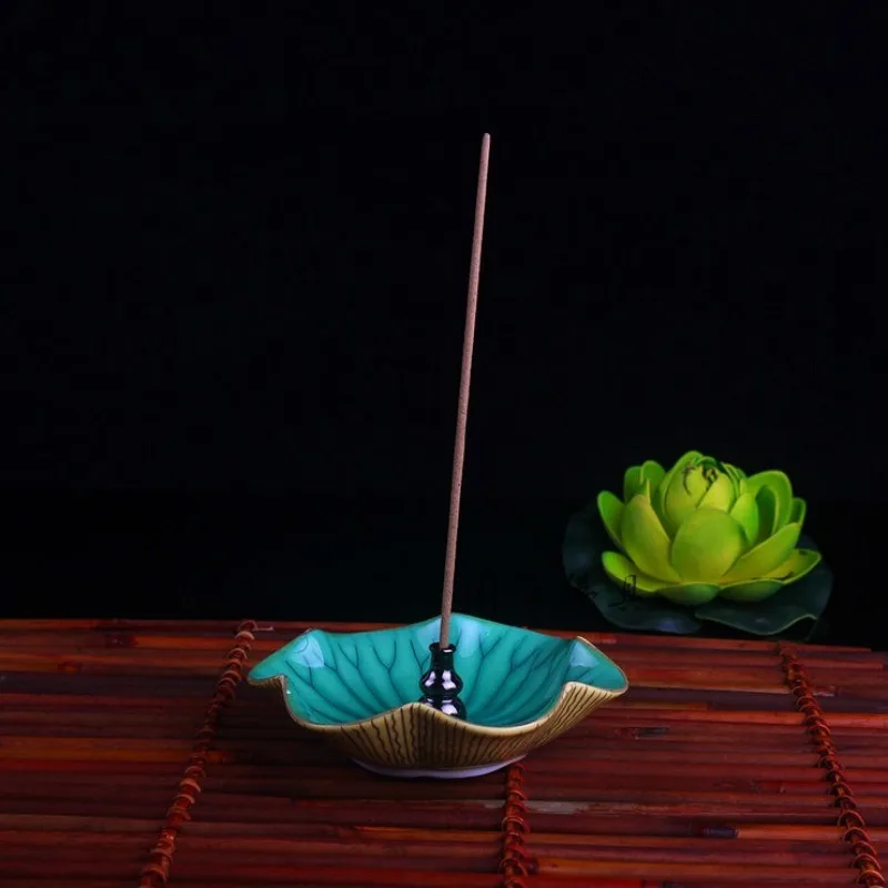 5pcs/lot Lotus Leaf Dish Ceramic Incense Holder Multi Purpose Offering Plate for Fruits Incense and Worship