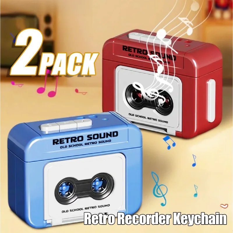 1/2Pcs Mini Retro Recorder Keychain Funny Creative Cassette Key Chain Student Bag Pendant Couple Friends Gift Keyring