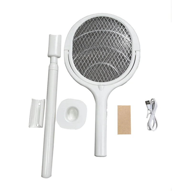 Electric Fly Swatter Zapper Rotating Head Rechargeable +1PCS Telescopic Extension Wand