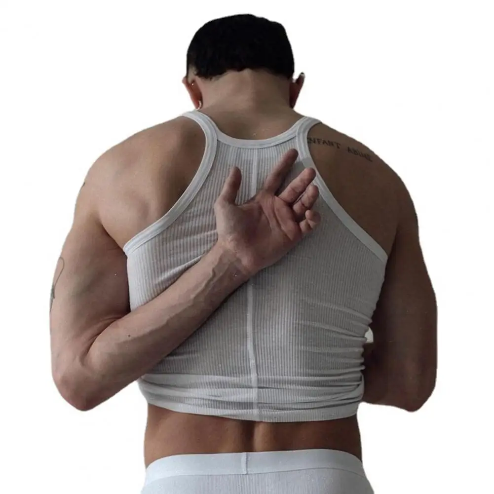 Stylish Fitness Vest Skin-touch Muscle Vest Elastic Summer Ribbed Solid Color Fitness Vest Top Sweat Absorbing