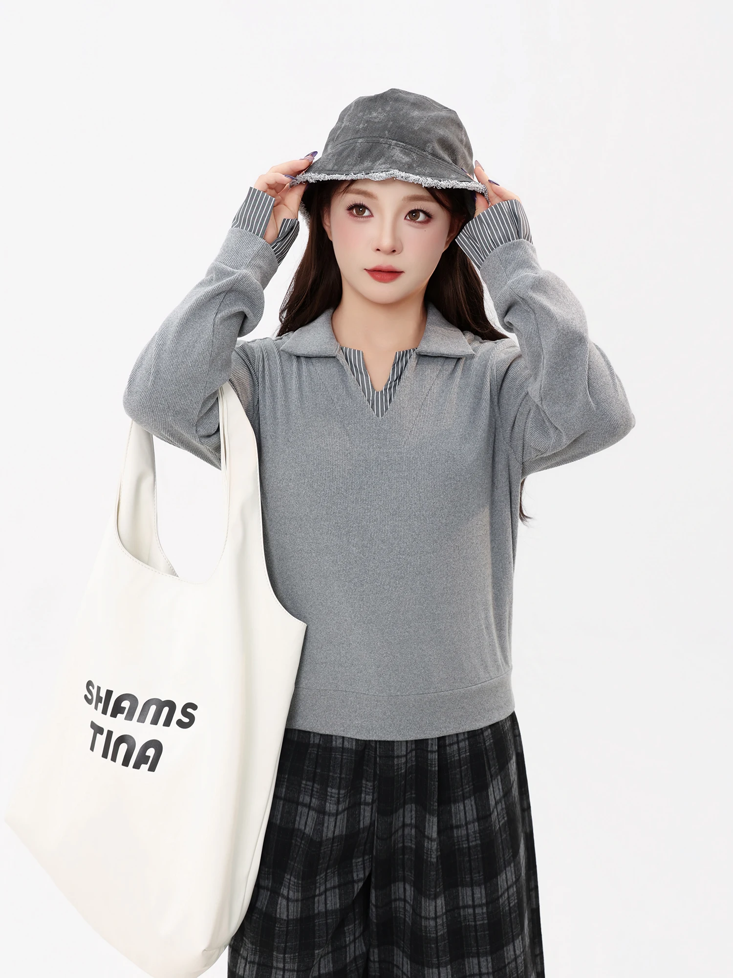 

Свободная полосатая рубашка с длинным рукавом больших размеров, повседневная, удобная, из смесового полиэстера, осенне-зимняя женская кофта