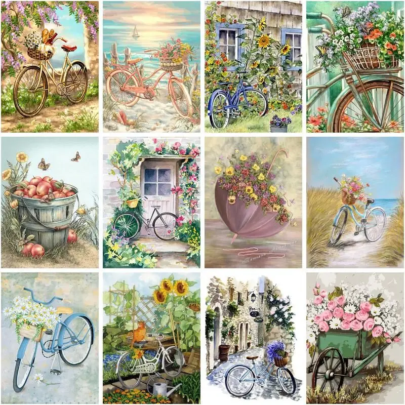 

GATYZTORY Painting By Numbers Kits Flower Bike Drawing On Canvas Handpainted Gift Diy Pictures By Number Hanging Picture Decorti