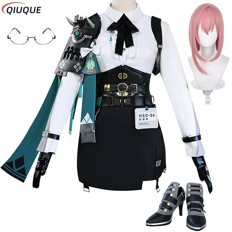 

Game Zenless Zone Zero ZZZ Tsukishiro Yanagi Cosplay Costume Wig Glasses Shoes Women Dress Uniform Halloween Party Outfit