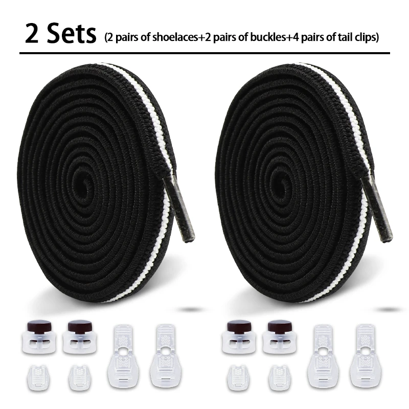 2 Paar elastische Schnürsenkel mit rundem Schnappverschluss, flache Schnürsenkel ohne Binden für Kinder und Erwachsene, schnelle Schnürsenkel, Schuhzubehör