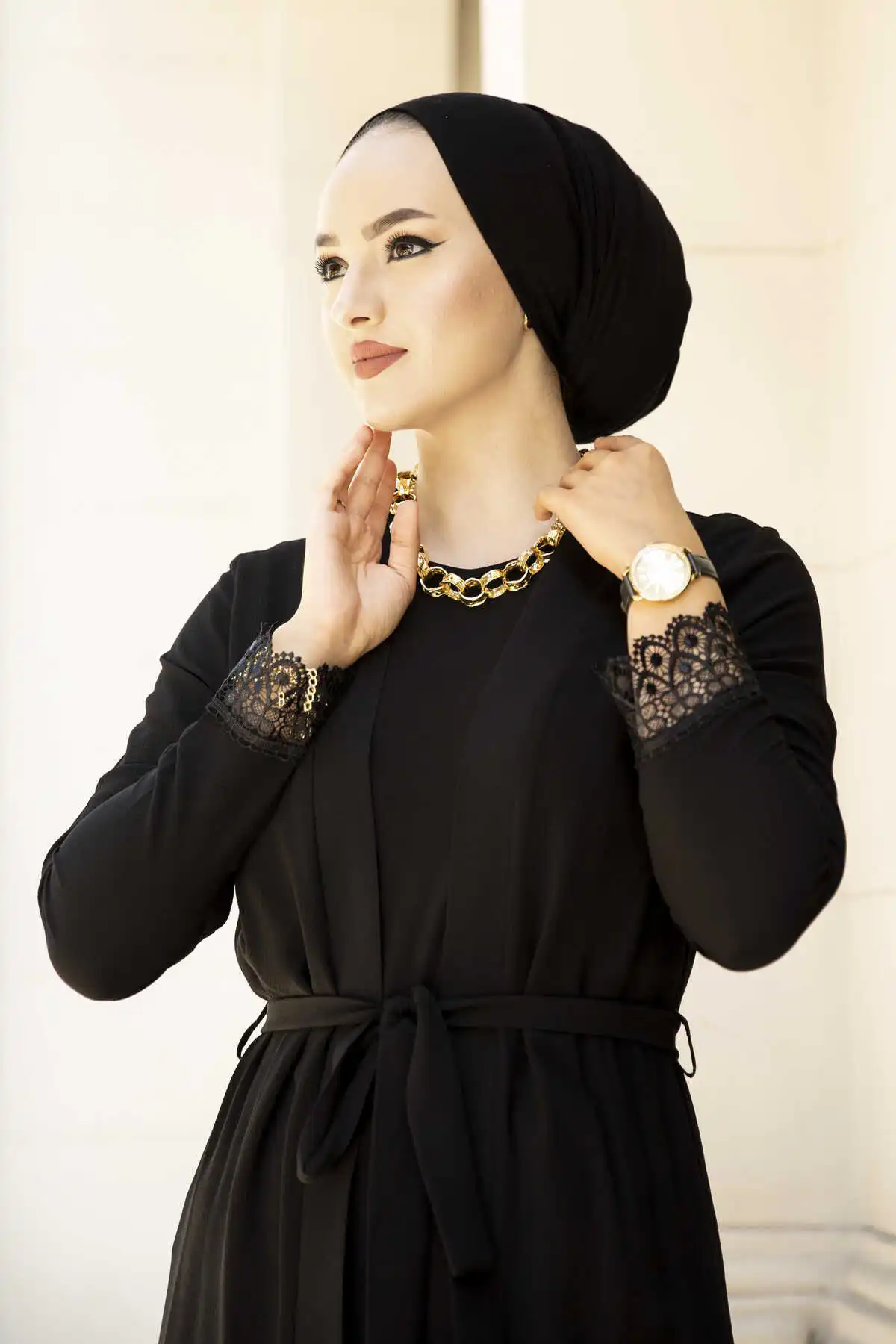 Lace Detail Abaya Pattern Winter Autumn 2021 Muslim Women Hijab headscarf Islamic Turkey