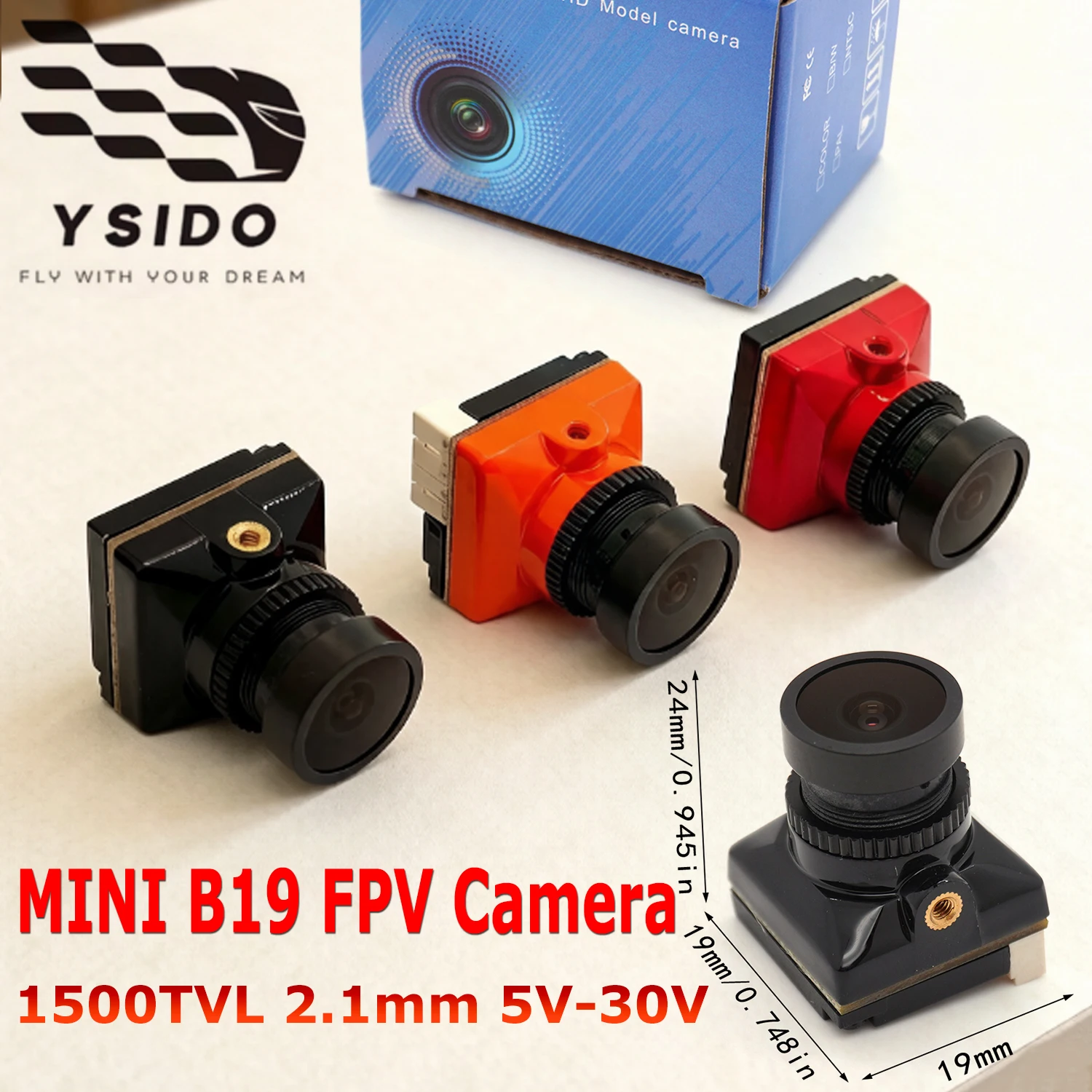 Y​SIDO Mini FPV Camera 1/3 CMOS 1500TVL B19 2.1mm Lens Power 5V-30V PAL / NTSC OSD Internal Adjustable For RC FPV Racing Drone