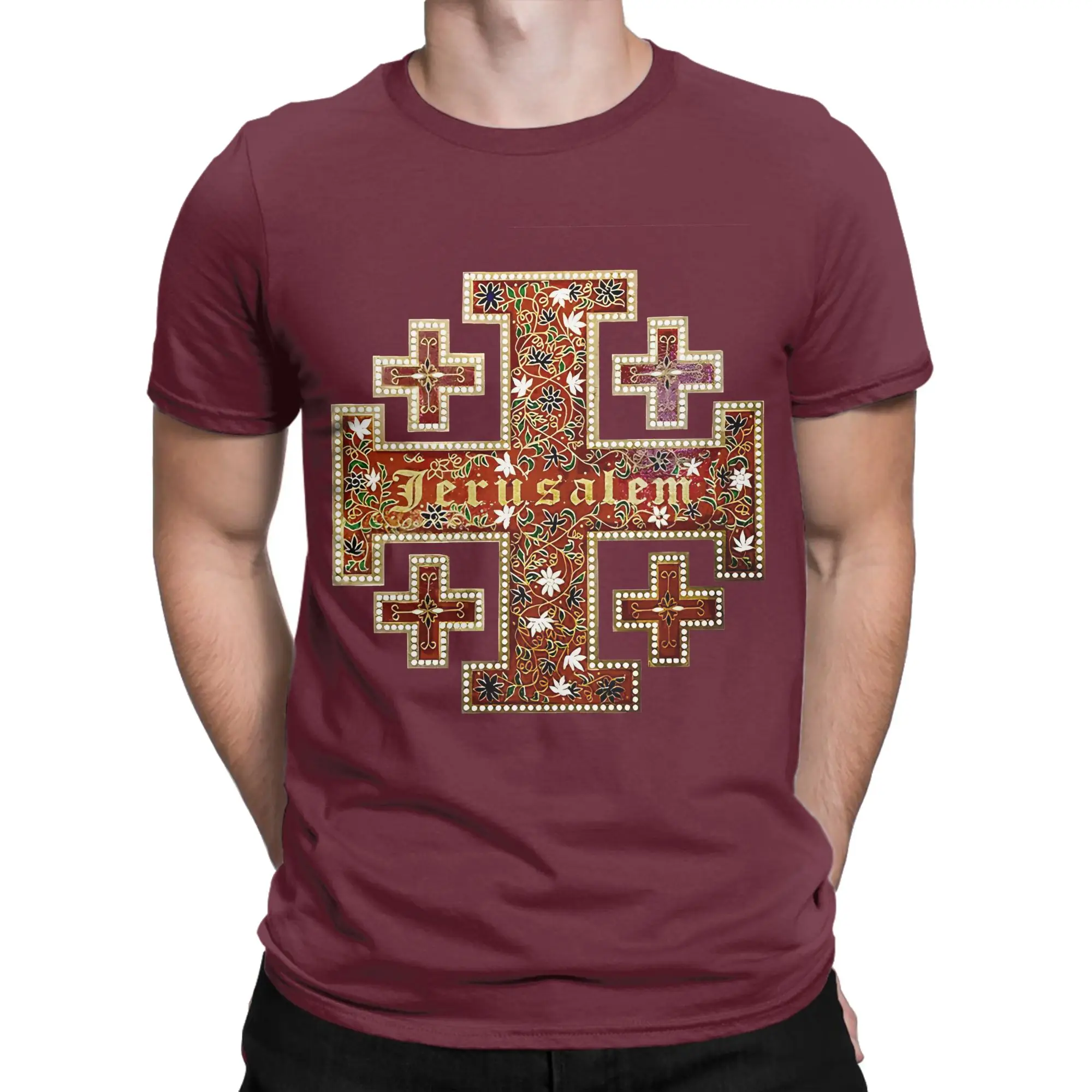 Men Women's JERUSALEM CROSS WITH THE HOLY FLOWER T Shirt  Pure Cotton Clothes Short Sleeve Round Collar Tees 4XL 5XL 6XL T-Shirt