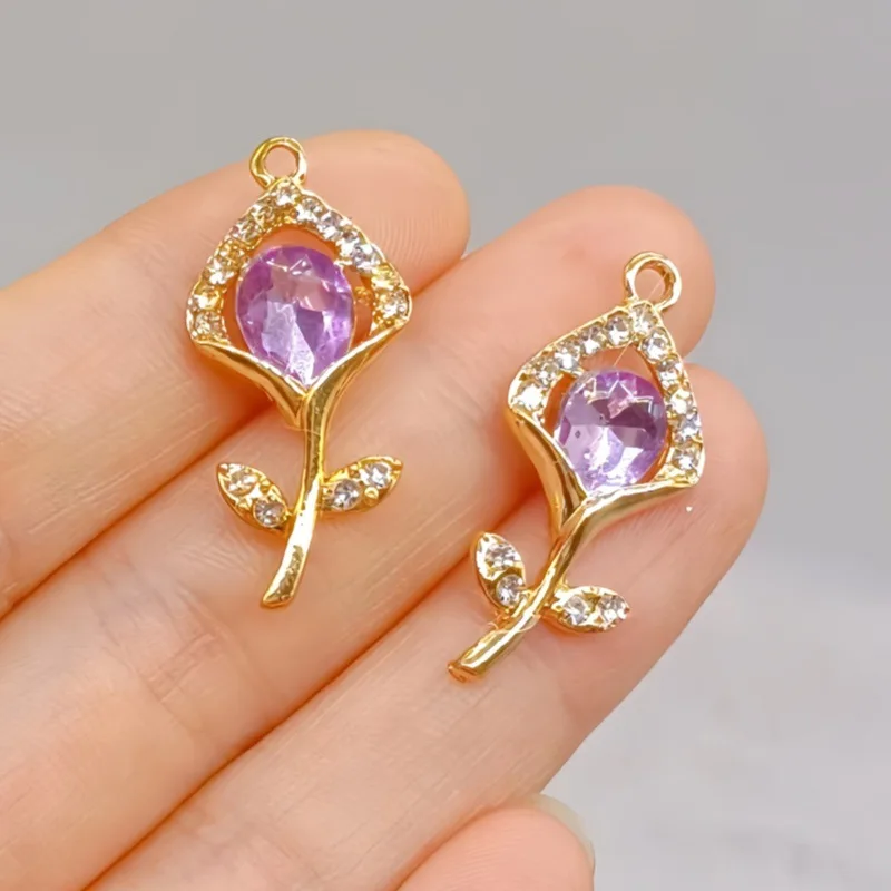 36pcs DIY Mix Alloy Colorful zircon flowers tulips Pendant Jewelry Accessories Bracelet Earrings