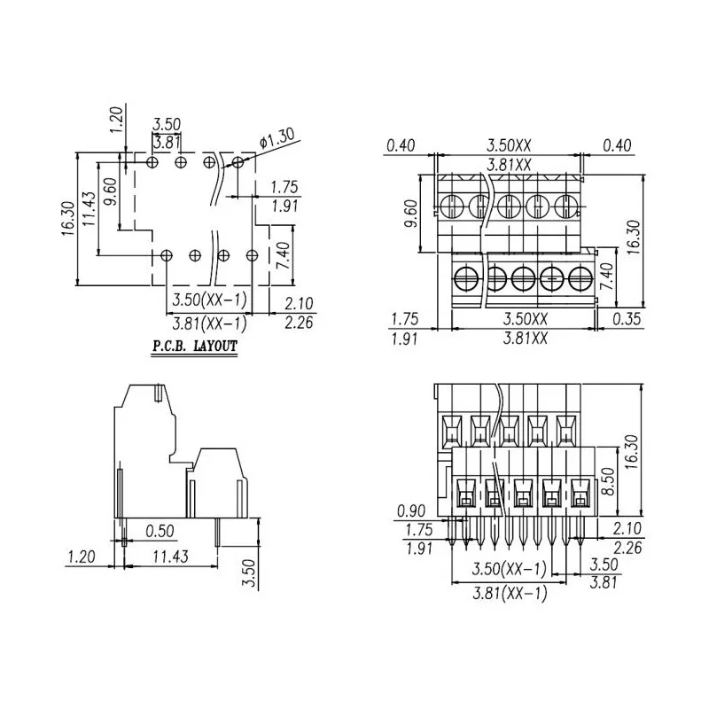 100PIN 3.5mm DG381A 2P 3P PCB CONNECTOR UNIVERSAL SCREW TERMINAL BLOCKS KF128H MKKDS1/2-3,5 PHOENIX WJEK350A CONTACT EK350V4L