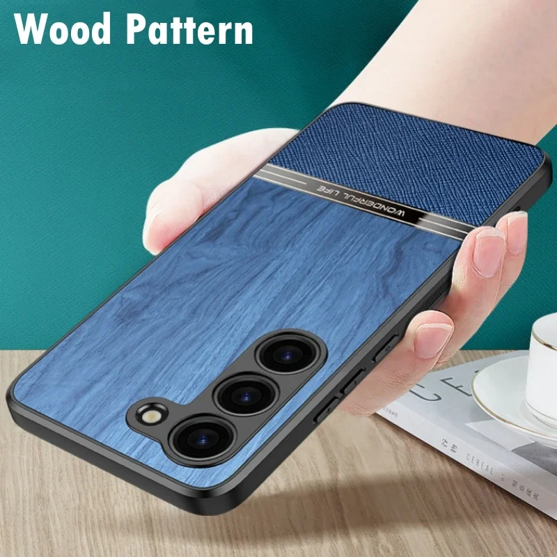 S23 S24 Ultra Wood Pattern Case For Samsung Galaxy S24 S23 S22 S21 Ultra Plus Shockproof Silicone Case Back Cover Funda Capa