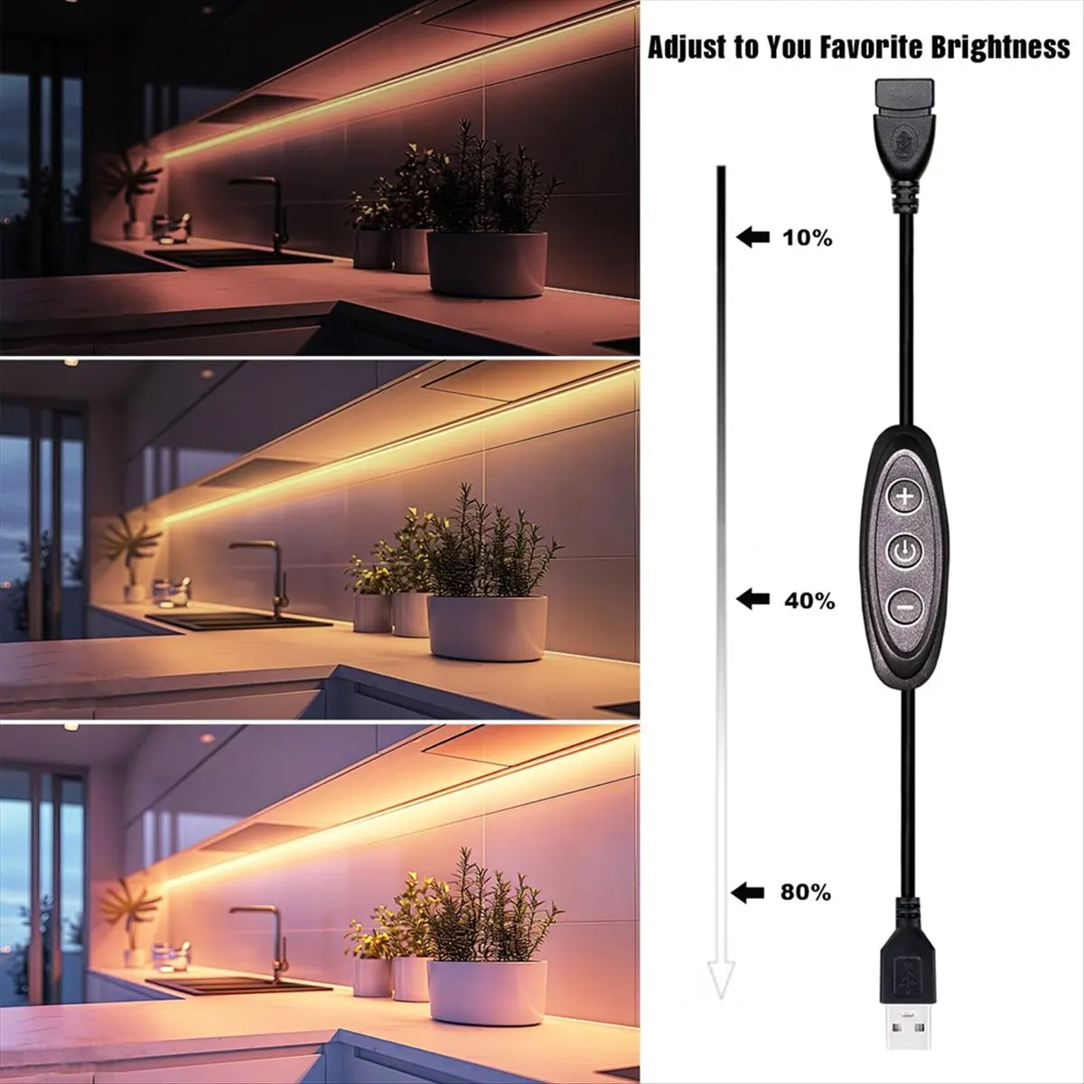 A14G 5V USB LED Dimmer Switch, 10-Speed Dimming, Female to Male, 2 Pack USB Powered Dimmer for 5V Single Color LED Lights
