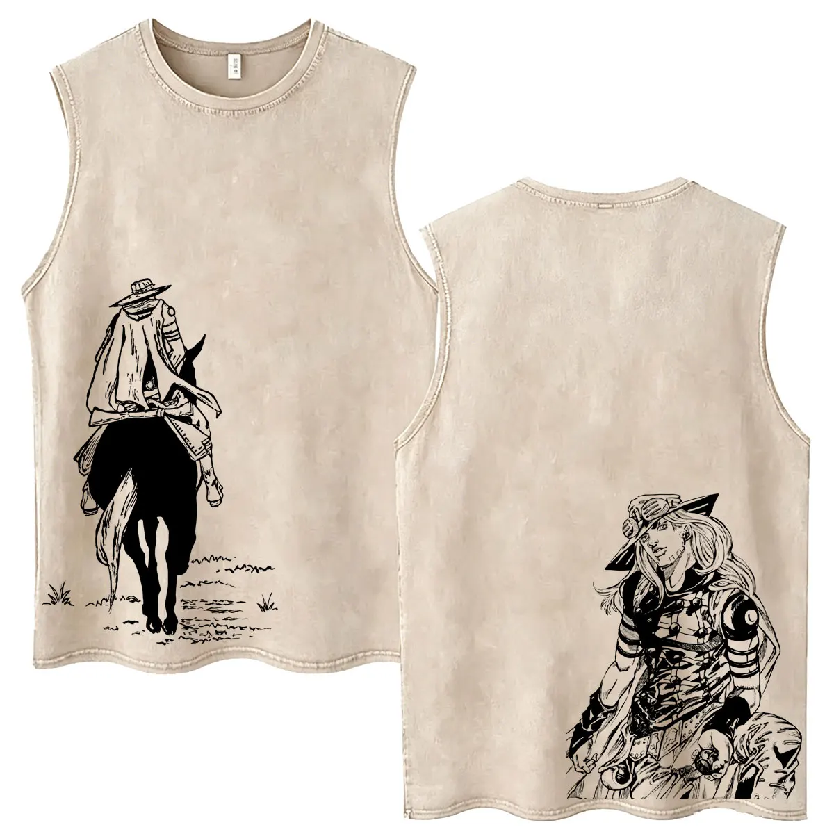 

Anime Jojo Bizarre Adventure Steel Ball Run Vintage Washed Tank Tops Retro Manga Gyro Zeppeli Men Oversized Sleeveless T Shirt
