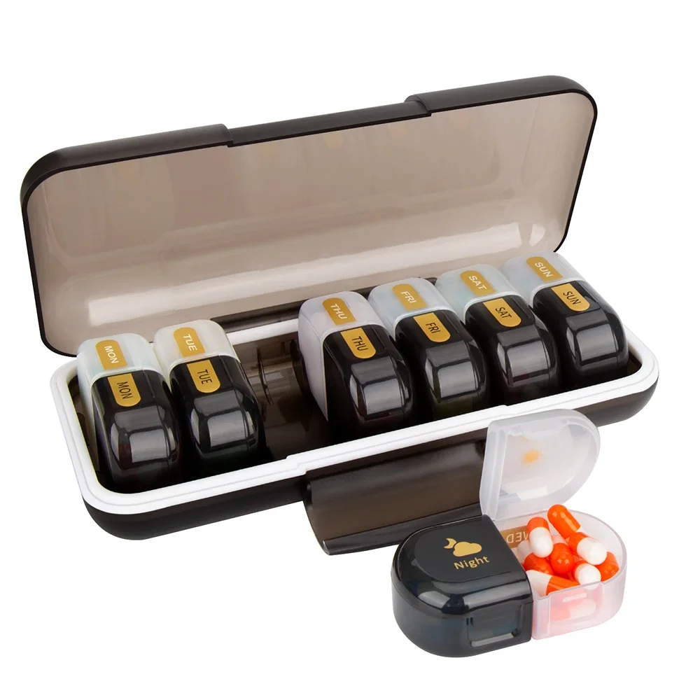 

Weekly Organizer 2 Times a Day, Daily AM and PM Travel Box Container Storage Box Outdoor Travel Essentials