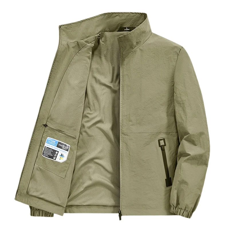 

Мужская повседневная куртка с воротником-стойкой, весенне-осенняя, ветрозащитная, легкая, деловая, для активного отдыха, на молнии, больших размеров