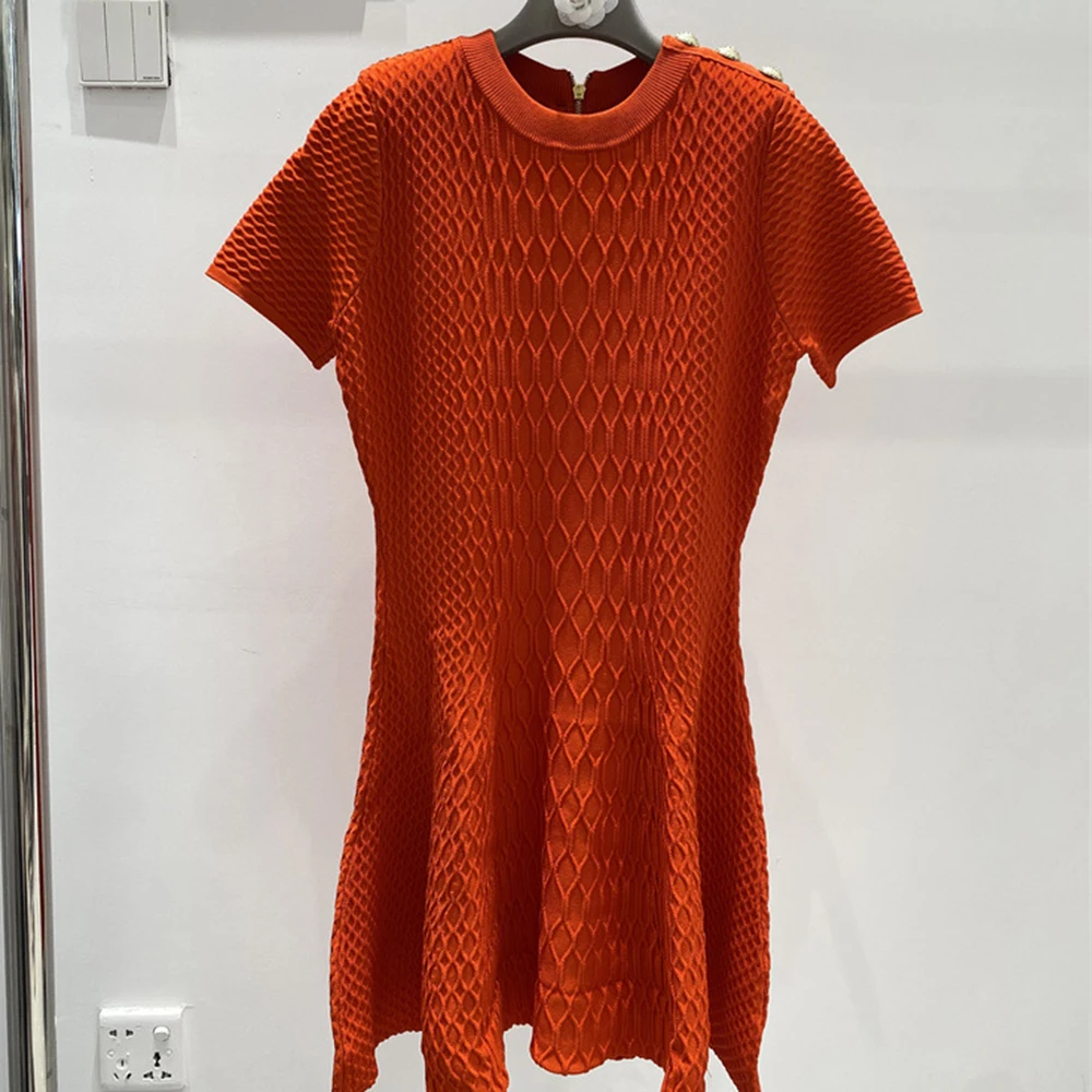 ZJYT ربيع الخريف موضة الأبيض محبوك فساتين سترة النساء مصمم س الرقبة قصيرة الأكمام فستان حفلة عادية صغيرة أنثى جديد