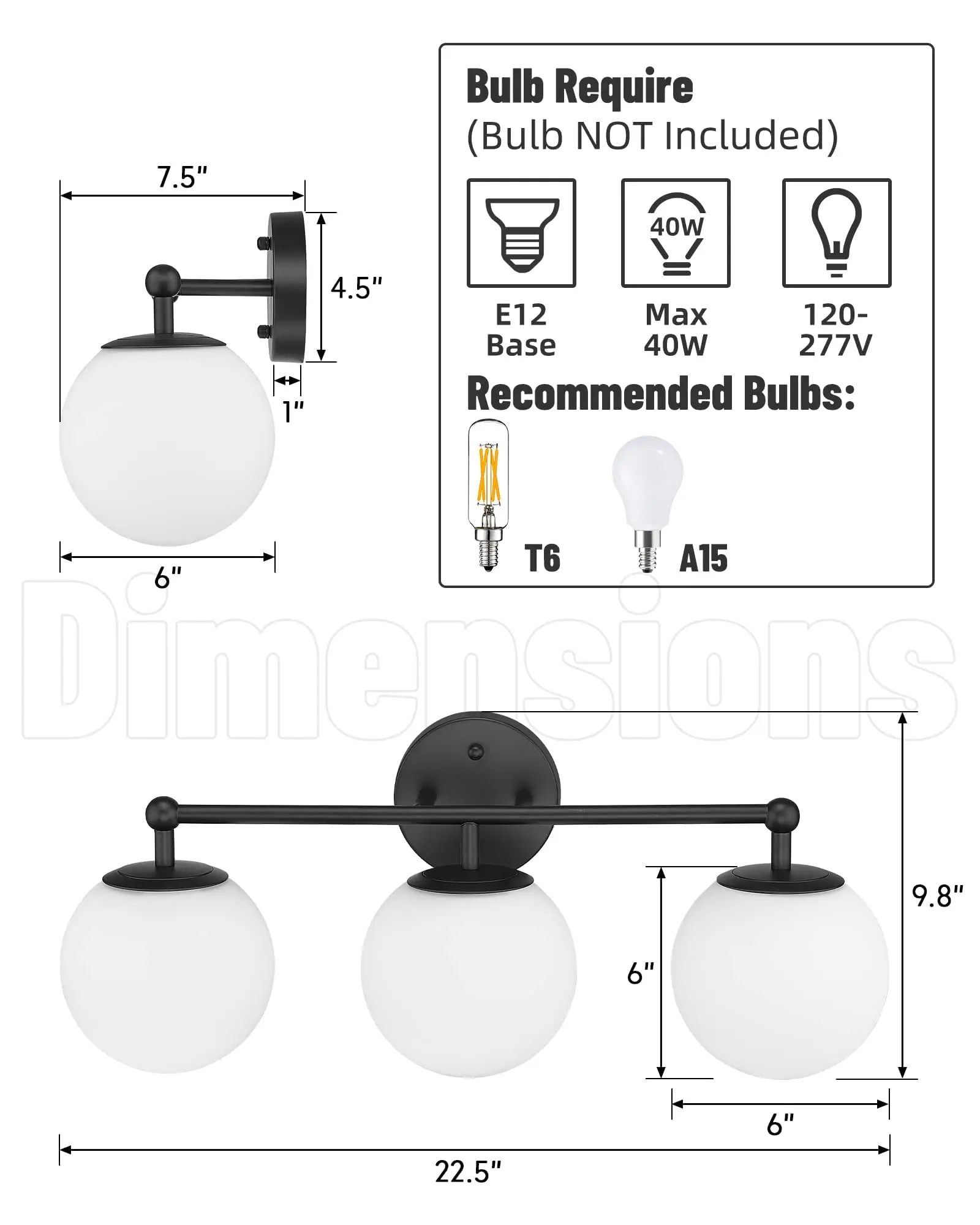 Lampu Dinding AKEZON 3 Lampu Kamar Mandi Perlengkapan Lampu Rias Cermin dengan Kaca Bening Lampu Dekorasi Dinding Warna KW-7307-3