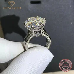 Gica Gema Classic 100% 925 Sterling Silver VVS 3EX Round 12CT Simulated Moissanite Gemstone Wedding Engagement Ring Fine Jewelry