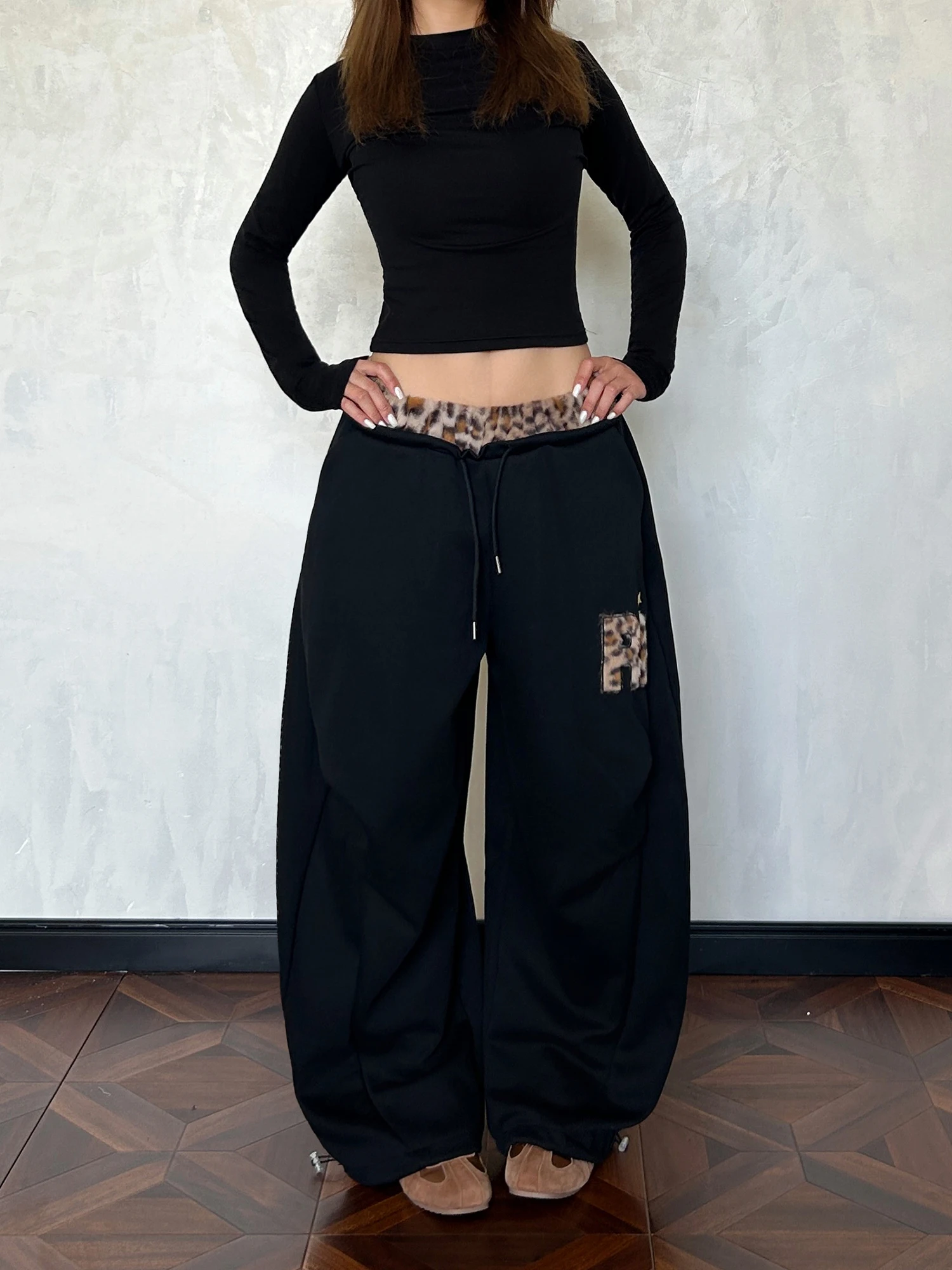 Pantalones informales de pierna ancha holgados con retales bordados a cuadros americanos Retro, pantalones informales de algodón suave para estudio callejero, cintura en L con cremallera