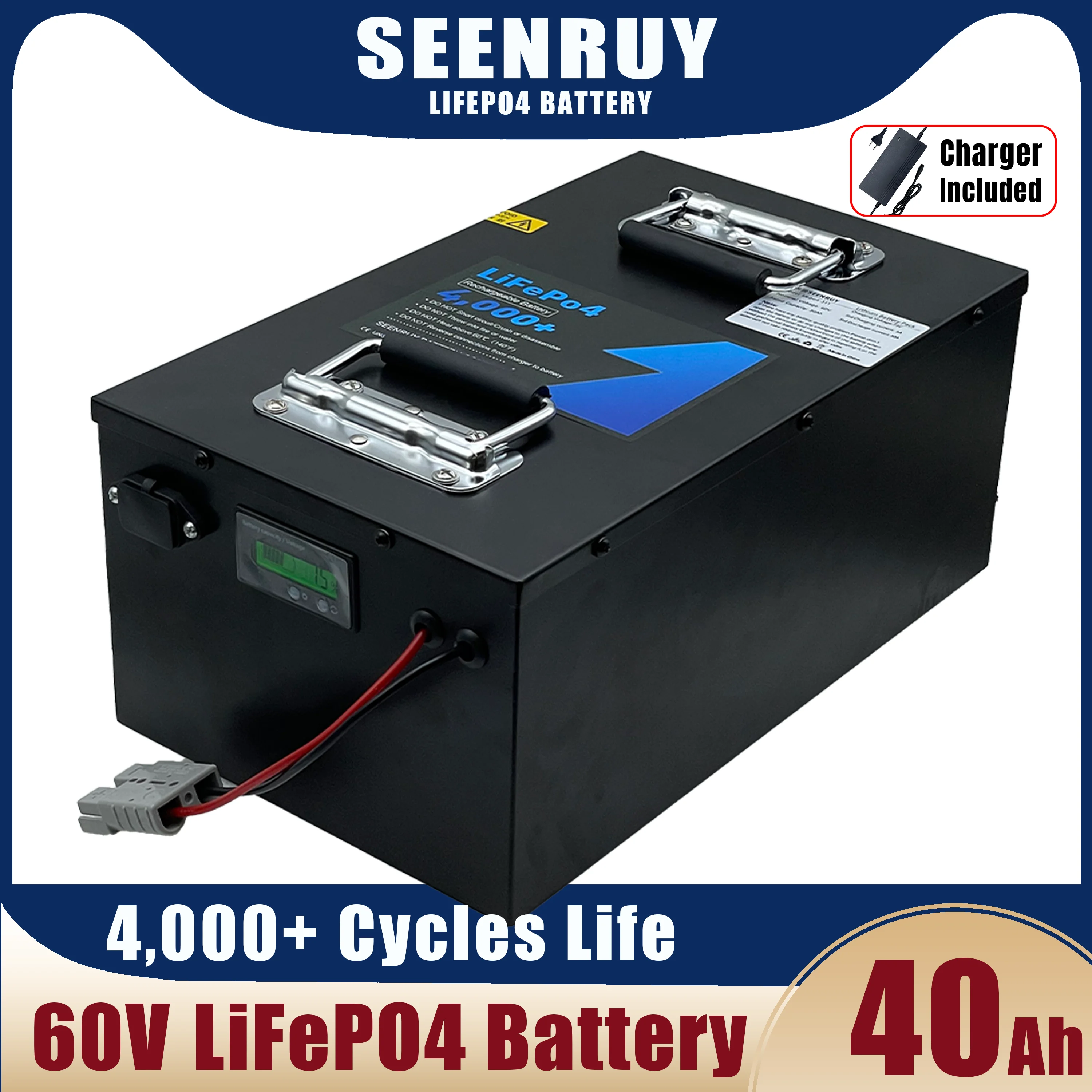 60V 40Ah LiFePO4 Battery Pack Optional Built-in Bluetooth BMS for RV EV Elecrtic motorcycle Solar Energy with 5A Charger