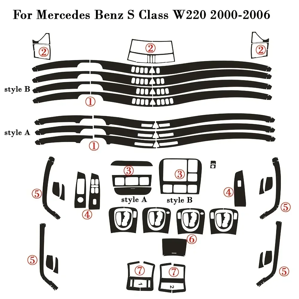 Carbon Fiber For Mercedes-Benz S-Class W220 2000-2006 Car Film Interior Stickers Center Console Gear Dashboard Lift Panel