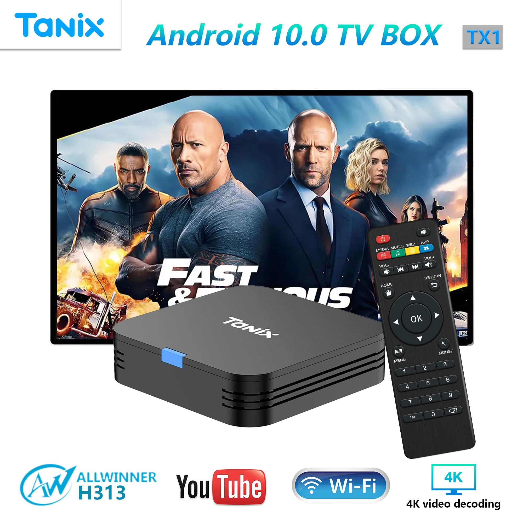 جهاز استقبال تانيكس TX1 Allwinner H313 رباعي النواة يعمل بنظام أندرويد 10 يدعم IR Romate وTiktok وYoutube وWIFI 2.4G و4K ومتعدد اللغات يعمل بنظام أندرويد