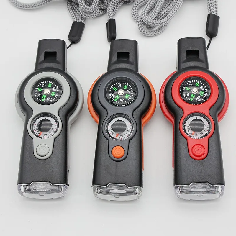 H7-2A New 7-in-1 Whistle: Multi-Functional Survival Whistle with Compass, Thermometer, Etc. for Outdoor Use