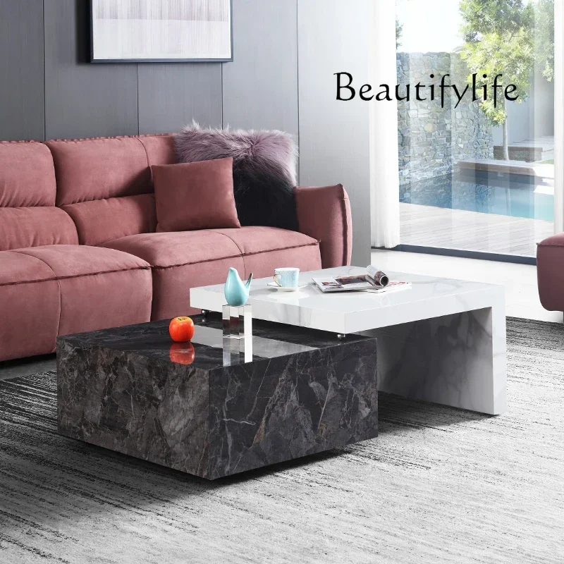 

BJ C Italian Minimalist Rock Slab Coffee Table Large Living Room Home Designer Telescopic Modern Creative Marble Pattern
